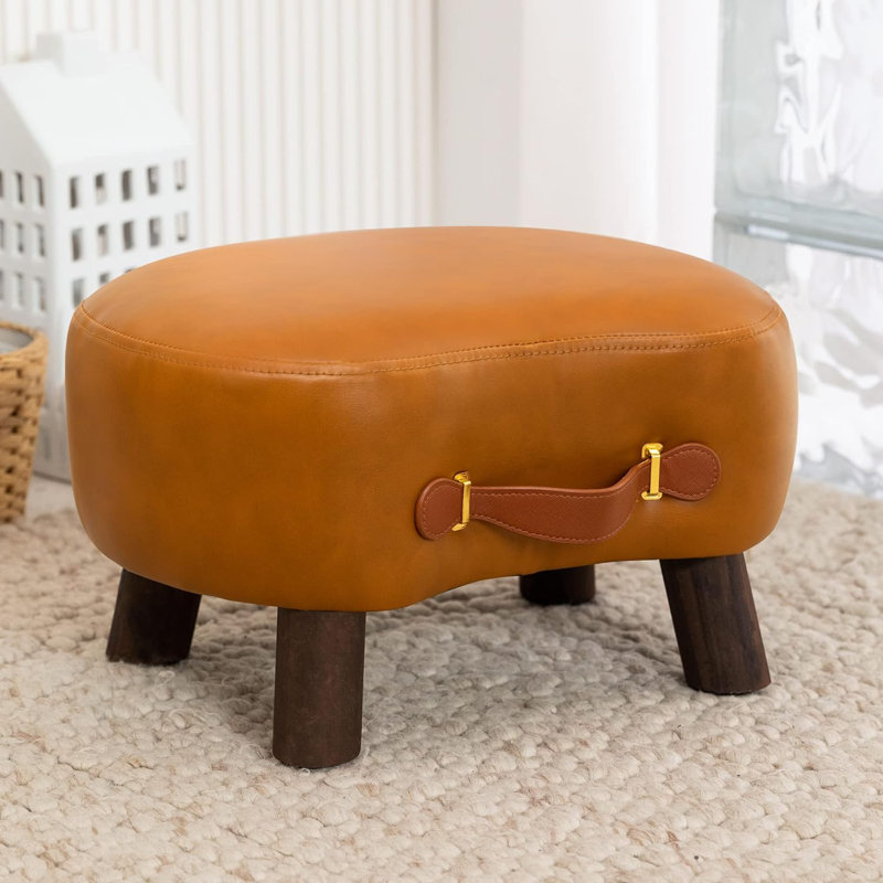 Small Curved Foot Stool with Handle Faux Leather Footstool and Ottomans